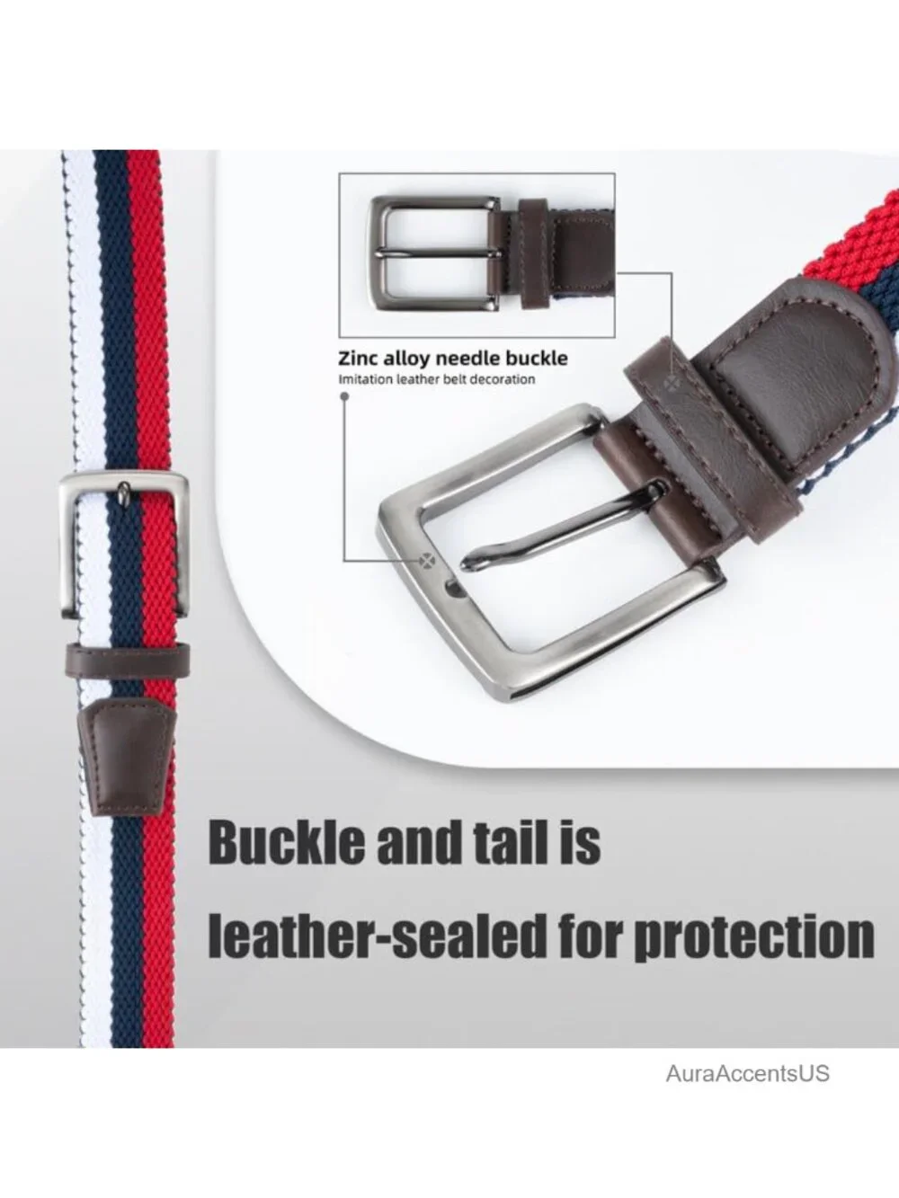 Unisex Micro-Adjustable Stretch Golf Belt, Elastic Woven Braided with Leather
